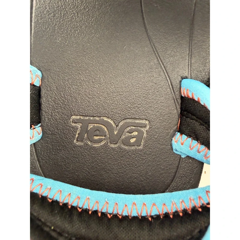 Teva Tanza Sandals Kids Size 1 Black Blue Neon Yellow Water Friendly